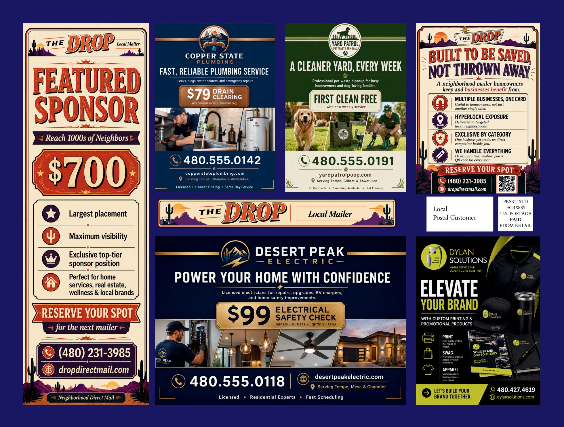 The Drop current mailer back side for the 5,000-home South Tempe and Ahwatukee run